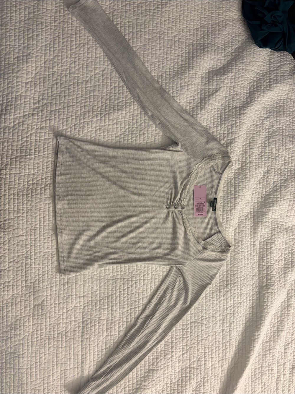 wild fable Light Gray Ribbed Henley Long Sleeve Top